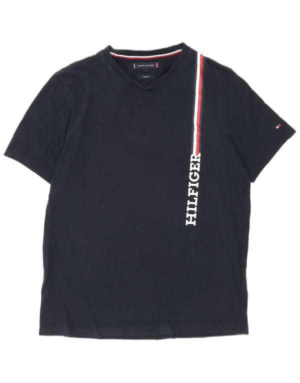 Tommy Hilfiger Camiseta con gráfico de ajuste regular para hombre Top Small Azul marino a rayas