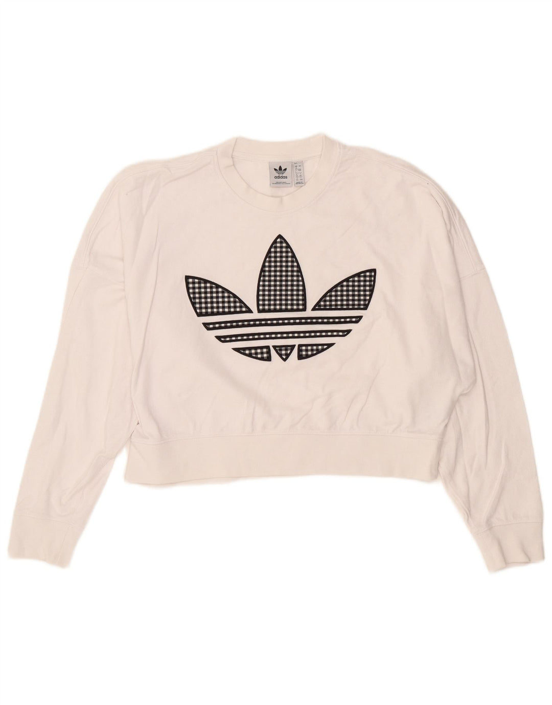 ADIDAS Mujer Oversize Crop Graphic Sudadera Jumper UK 8 Small Blanco