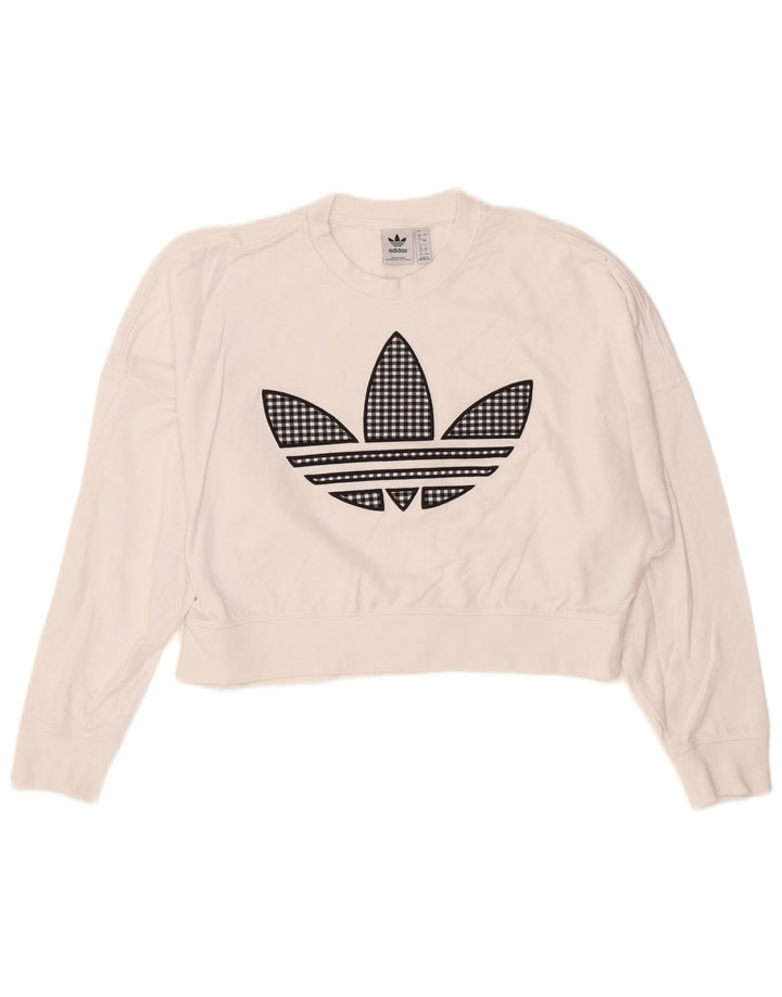 ADIDAS Mujer Oversize Crop Graphic Sudadera Jumper UK 8 Small Blanco