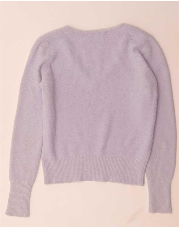 Zara Mujer Crop V-Cuello Jersey Jersey UK 10 Small Púrpura Nylon