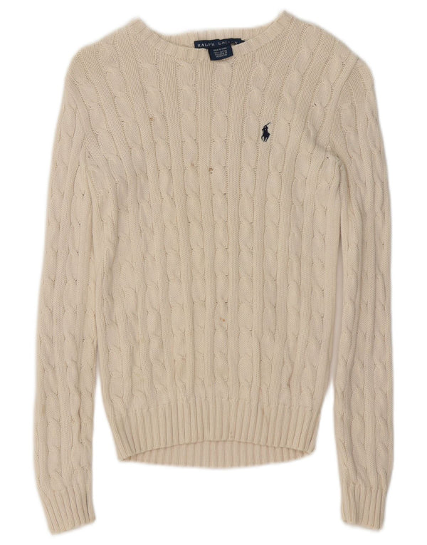 Ralph Lauren - Jersey para mujer con cuello de barco, talla 6, XS, algodón blanco