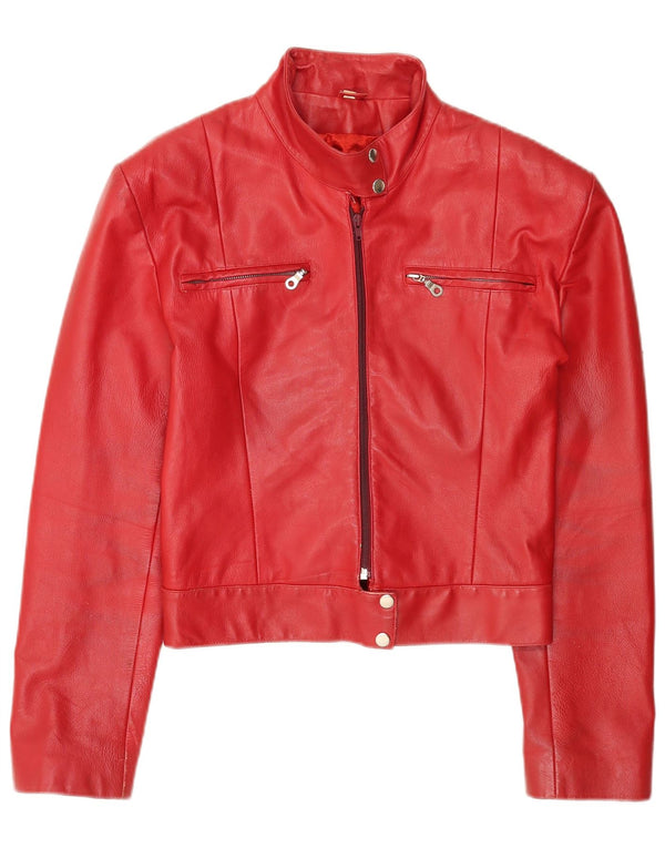 Vintage mujer crop chaqueta de cuero Reino Unido 18 XL rojo