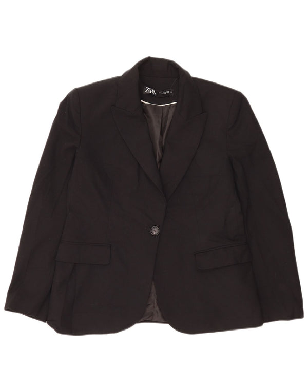Zara Womens 1 Button Blazer Jacket EU 40 Medium Black Polyester