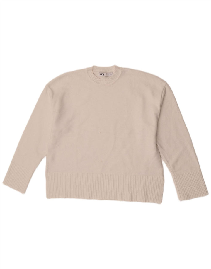 Zara Mujer Oversize Cuello Redondo Jersey Jersey UK 10 Small White Viscosa