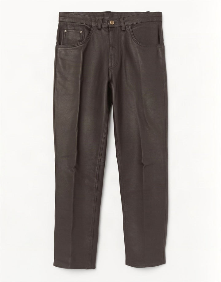 Pantalones de cuero rectos vintage para hombre W34 L31 Negro