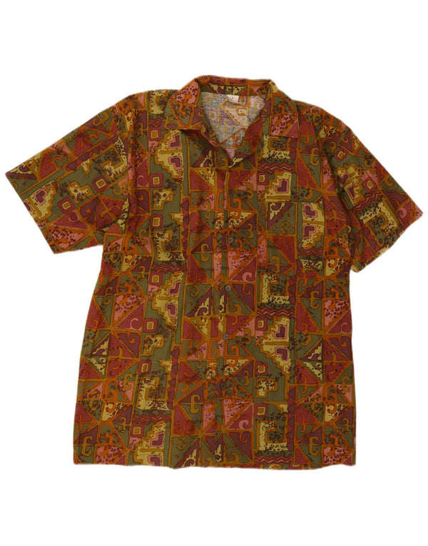 Camisa vintage de manga corta para hombre de algodón geométrico multicolor medio