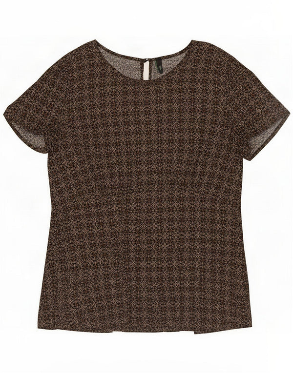 Benetton Blusa con estampado abstracto para mujer UK 44 Grande Marrón Geométrico