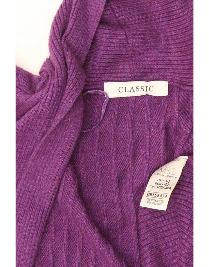 Marks & Spencer Suéter Cárdigan Abierto para Mujer UK 44 Viscosa Púrpura Mediana
