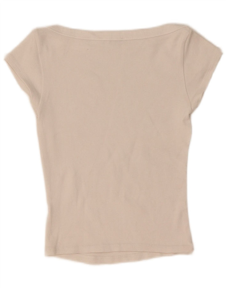 Zara Mujer Crop Camiseta Top UK 12 Medium Blanco