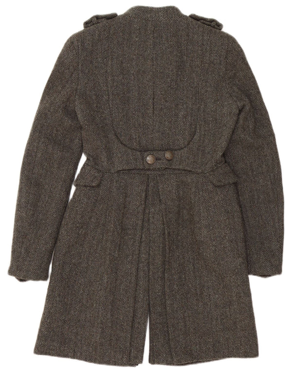 Zara Mujer Abrigo Militar De Doble Botonadura UK 10 Small Grey Herringbone