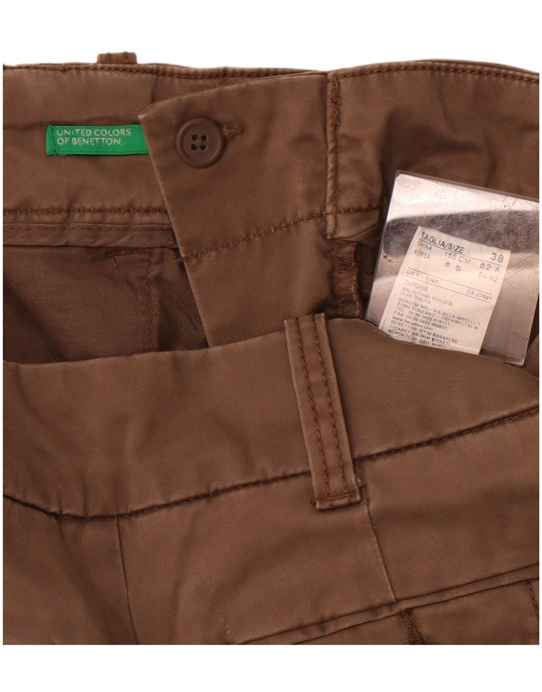 BENETTON Pantalón Chino Bootcut para Mujer IT 38 XS W26 L30 Algodón Marrón