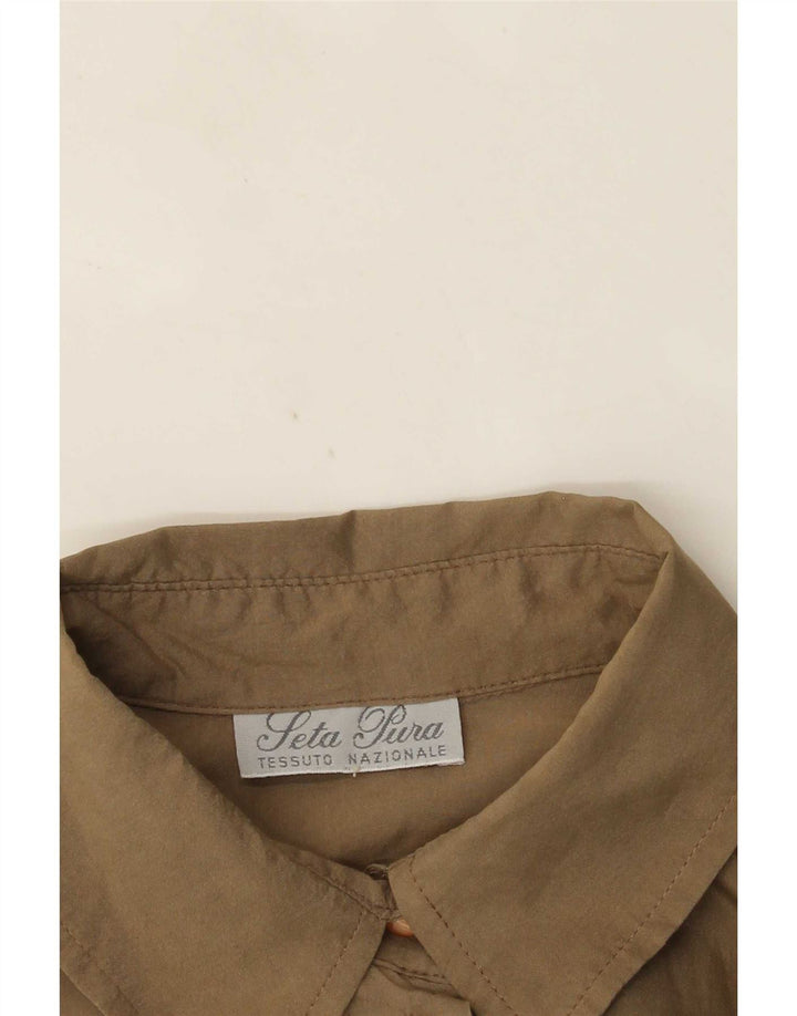 Vintage mujer camisa blusa Reino Unido 12 seda marrón medio