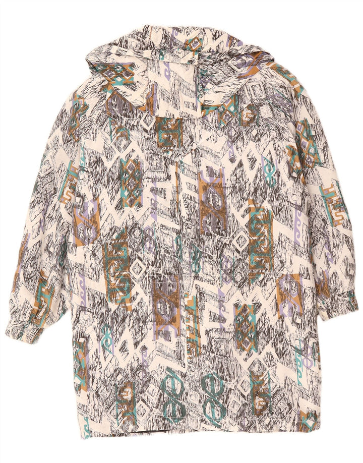 VINTAGE Mujer Cortavientos Abrigo Reino Unido 10 Pequeño Multicolor Geométrico