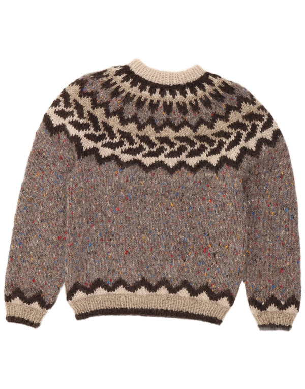 Vintage mujer cuello redondo jersey suéter Reino Unido 8 pequeño gris Fair Isle