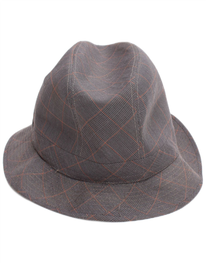 Vintage hombres Fedora sombrero grande gris cheque clásico