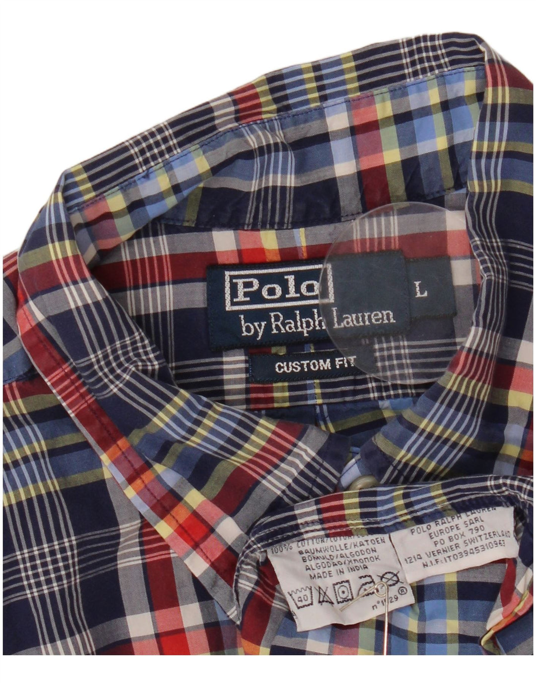 Polo Ralph Lauren Camisa de ajuste personalizado para hombre Algodón a cuadros azul grande