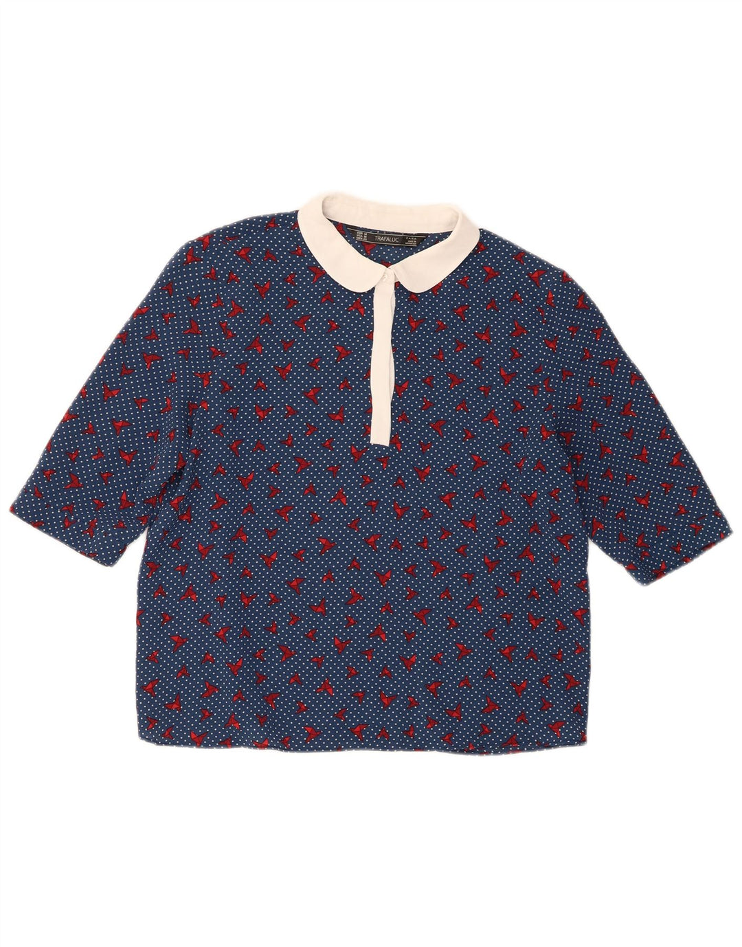 Zara Mujer Trafaluc Blusa Top UK 44 Poliéster con lunares azul medio