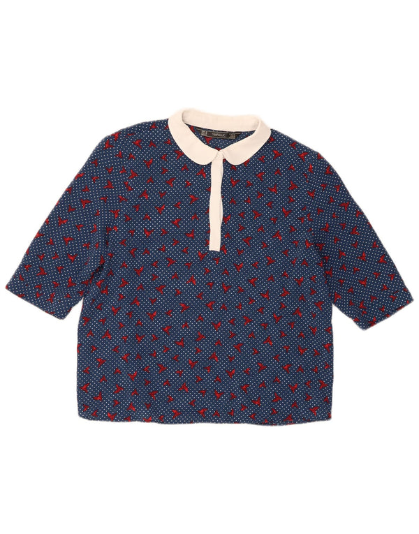 Zara Mujer Trafaluc Blusa Top UK 44 Poliéster con lunares azul medio