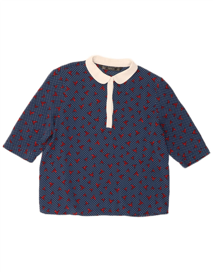 Zara Mujer Trafaluc Blusa Top UK 44 Poliéster con lunares azul medio