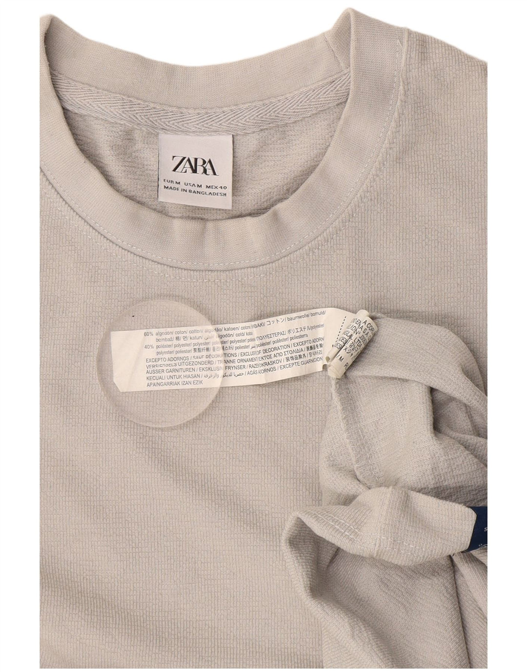 Zara Hombre Camiseta Top Algodón Gris Medio