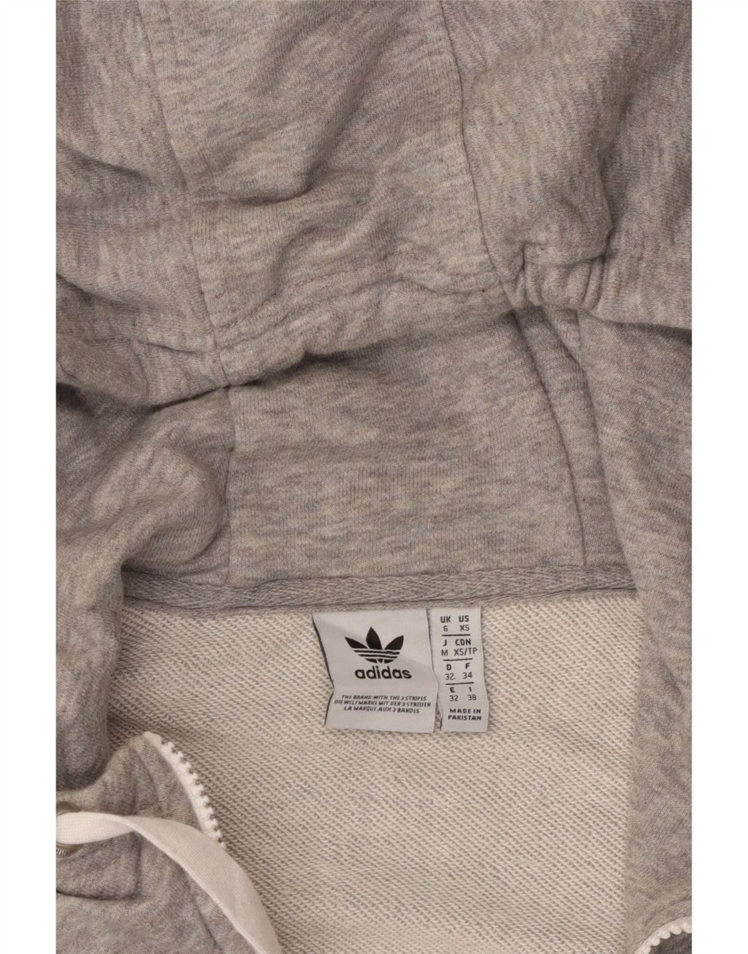 Adidas - Sudadera con capucha para mujer, diseño gráfico de gran tamaño, talla 6, XS, algodón gris