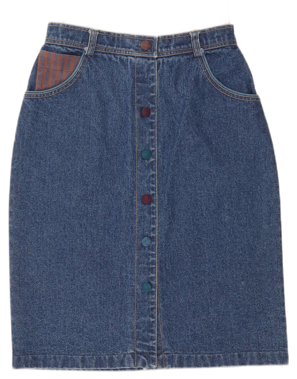 Vintage mujer cintura alta falda de mezclilla EU 38 Medio W25 Lana Azul