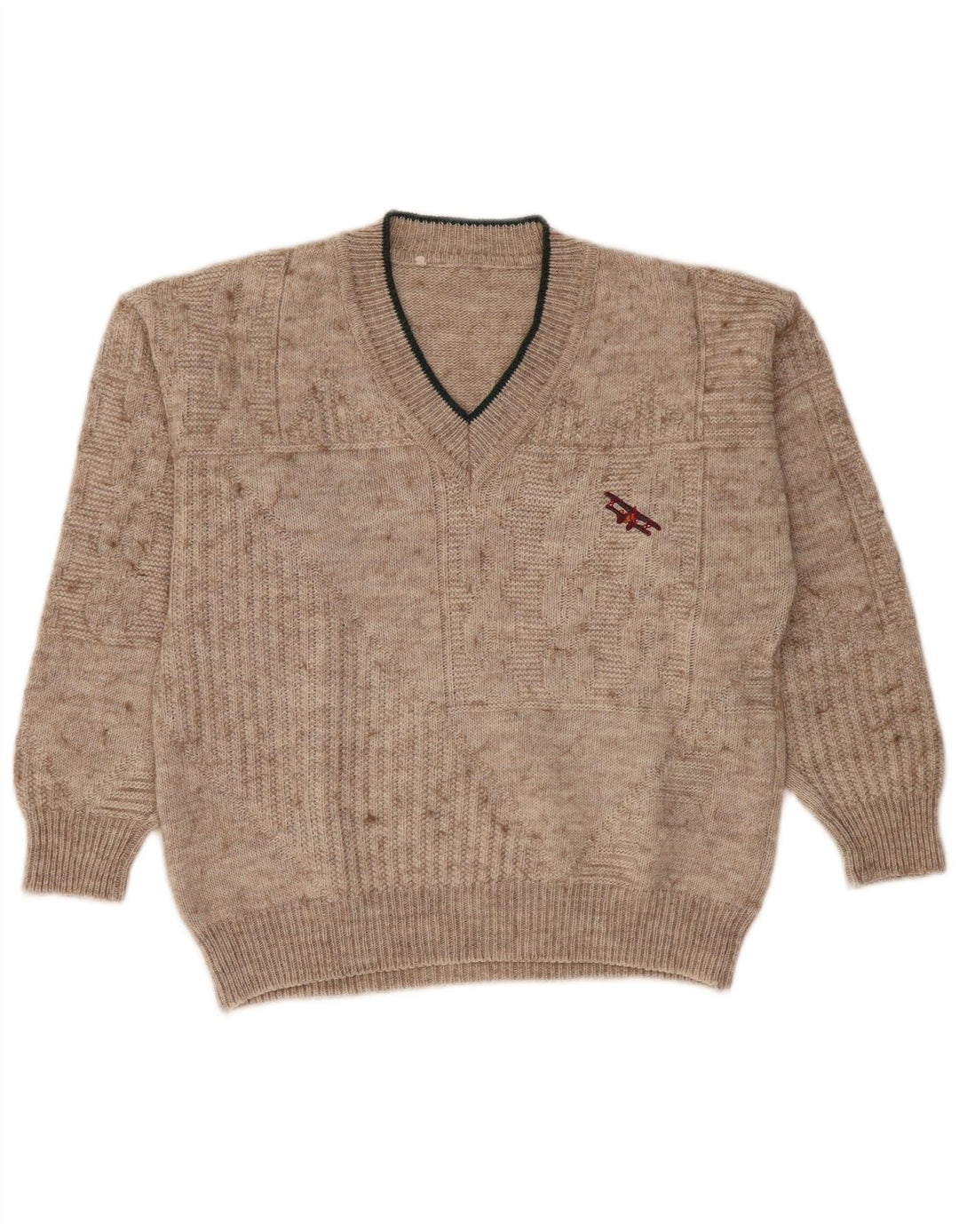 Vintage hombres V-cuello jumper suéter medio beige