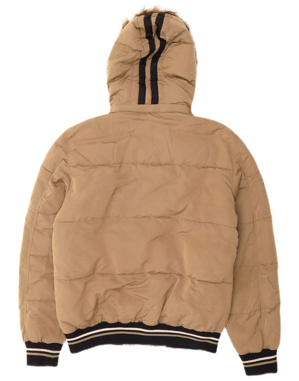 Zara Mens Chaqueta Acolchada Con Capucha UK 40 Large Beige Nylon