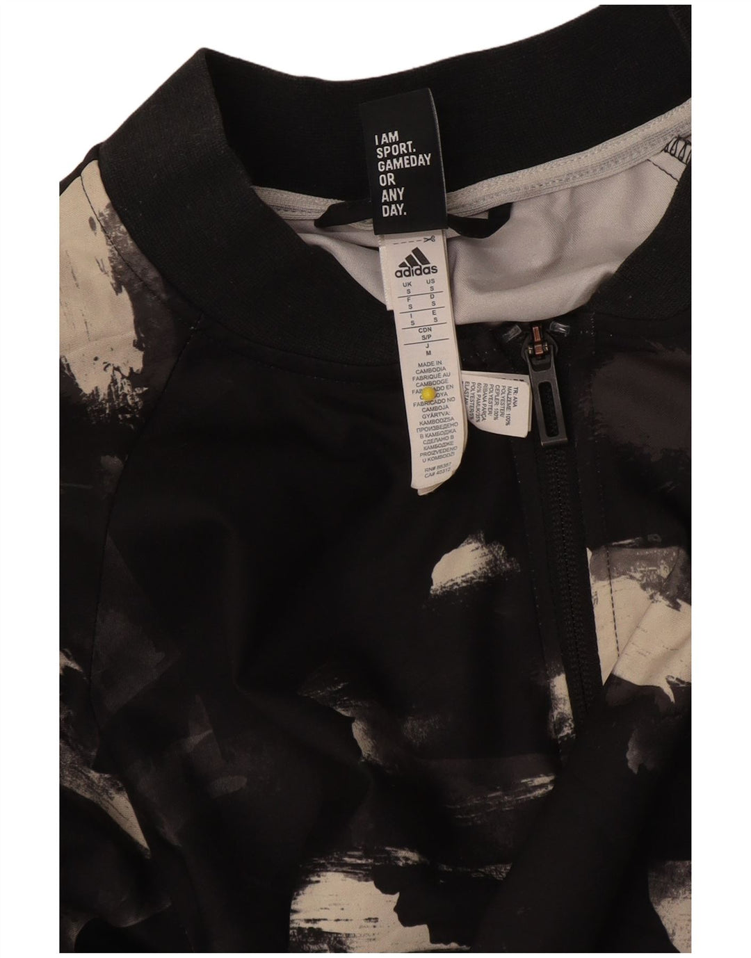 Adidas Mujer Patrón Abstracto Chándal Top Chaqueta Reino Unido 10 Pequeño Negro