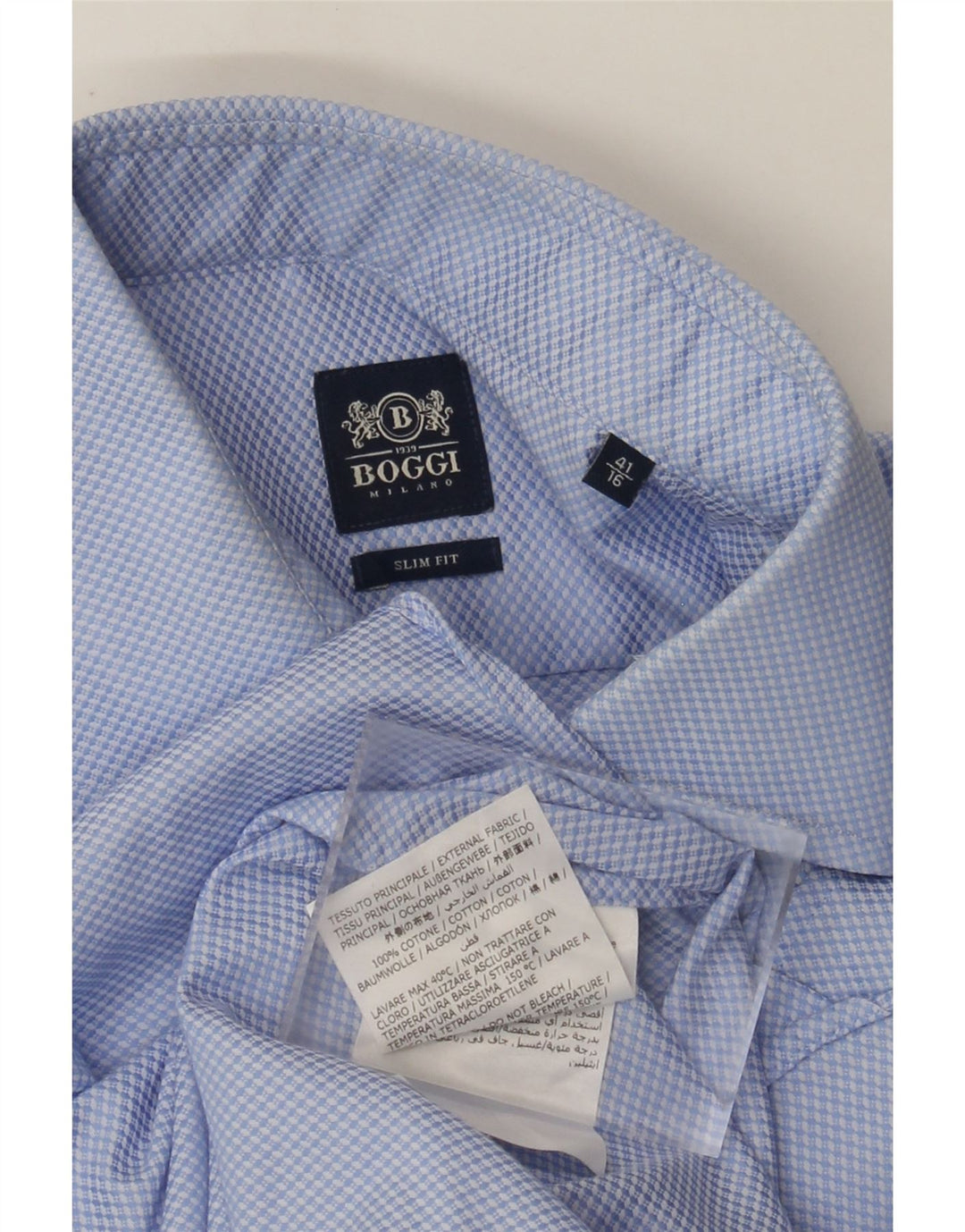 Boggi Camisa Milano Slim Fit para hombre Talla 41 16 Algodón azul grande