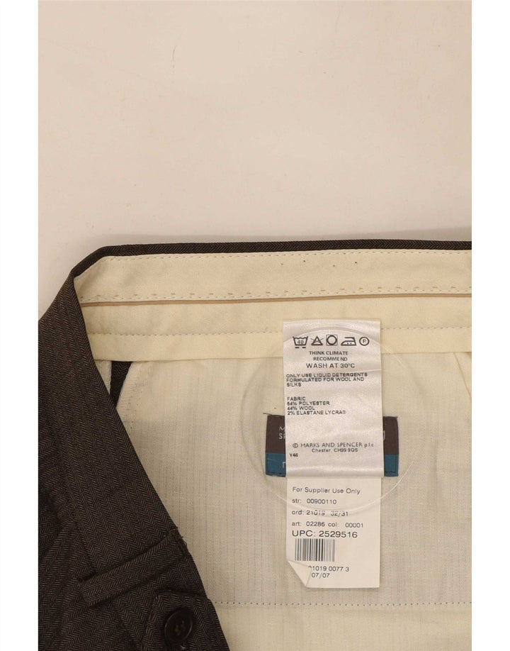 Marks & Spencer Pantalón de traje con pinzas para hombre W32 L31 Poliéster marrón