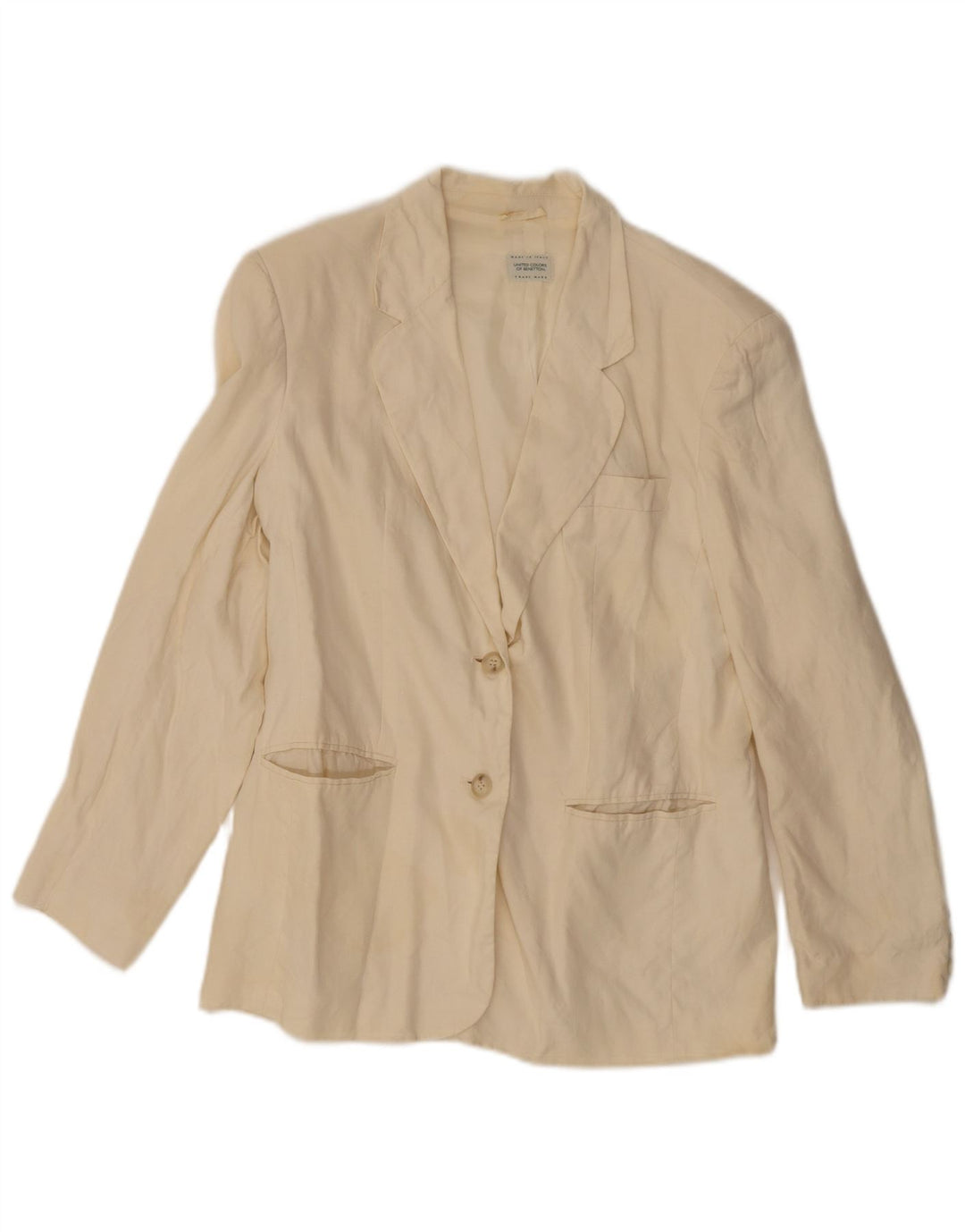 Benetton Chaqueta Americana De 2 Botones IT 44 Mediana De Lino Blanco Roto