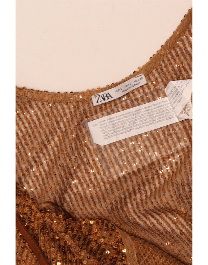 Zara Top Corto De Lentejuelas Para Mujer UK 44 Poliéster Marrón Grande