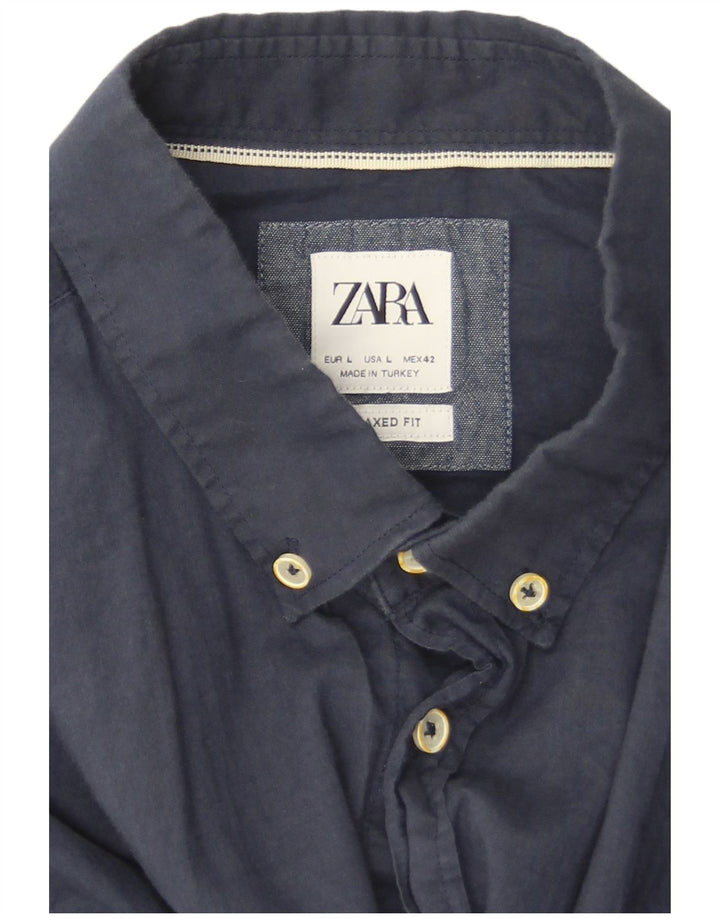 Zara Hombre Camisa Relaxed Fit Grande L70 Azul Marino