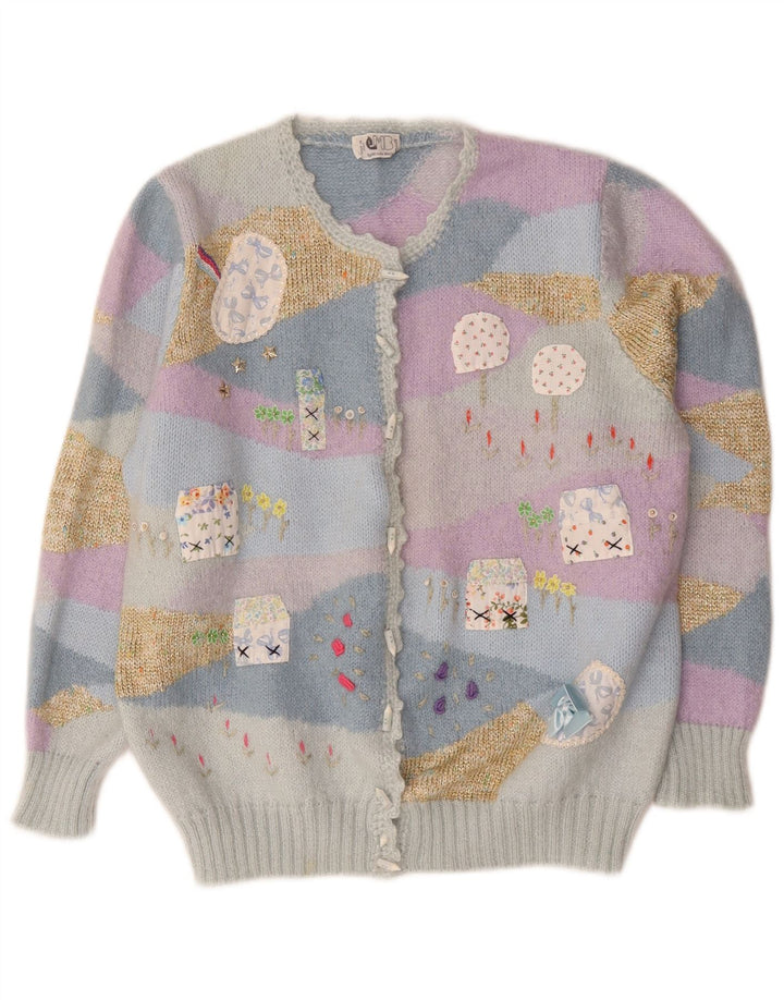Vintage mujer Cardigan suéter Reino Unido 14 medio multicolor novedad