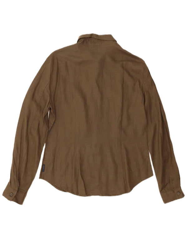 Armani Jeans Camisa para mujer UK 46 grande Caqui Lino