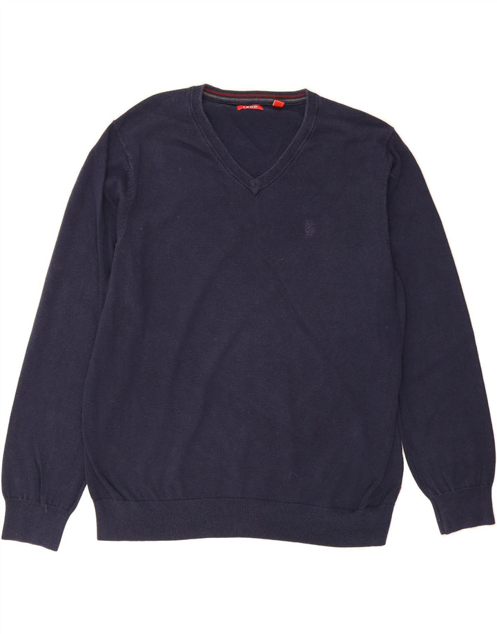 IZOD Mens V-Neck Jumper Sweater Large Navy Blue Cotton Vintage Izod and Second-Hand Izod from Messina Hembry 