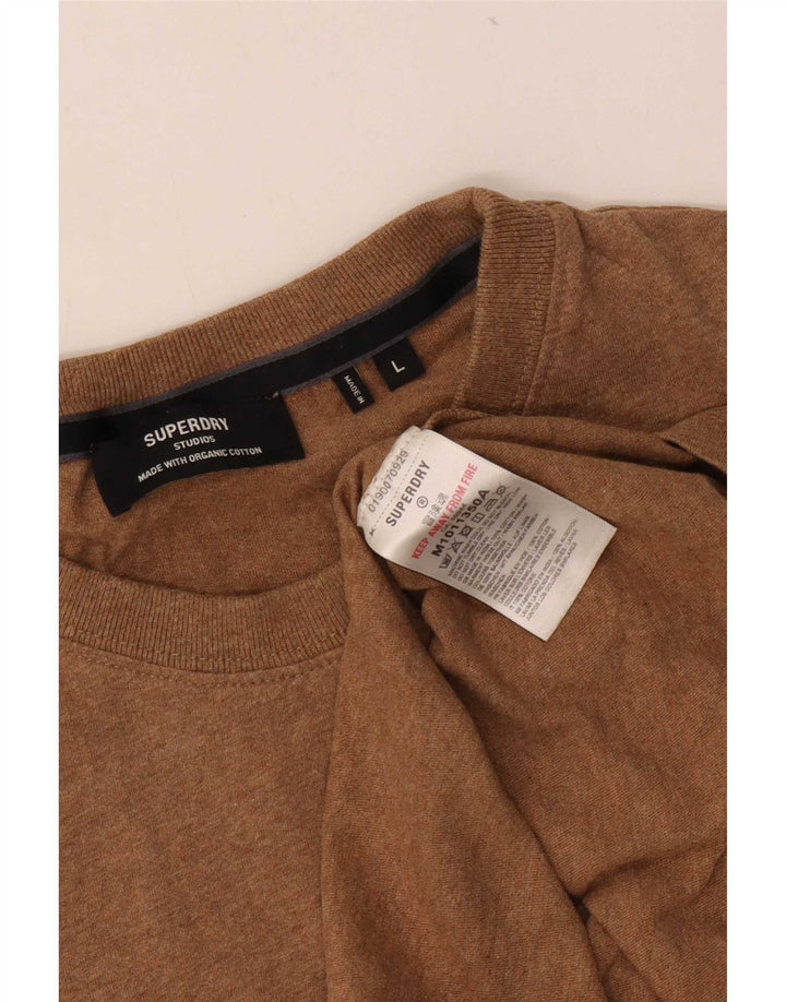 Superdry Hombre Camiseta Top Grande Algodón Beige
