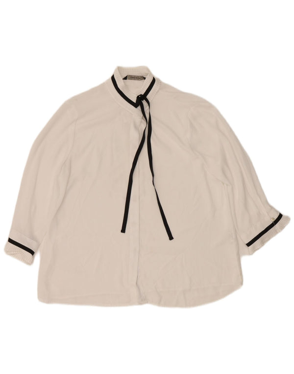 Zara Blusa Camisa Manga 3/4 Mujer UK 44 Mediano Blanco Poliéster