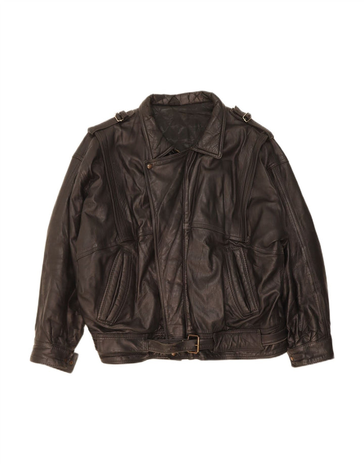 VINTAGE Chaqueta de cuero para hombre Reino Unido 44 2XL Cuero negro