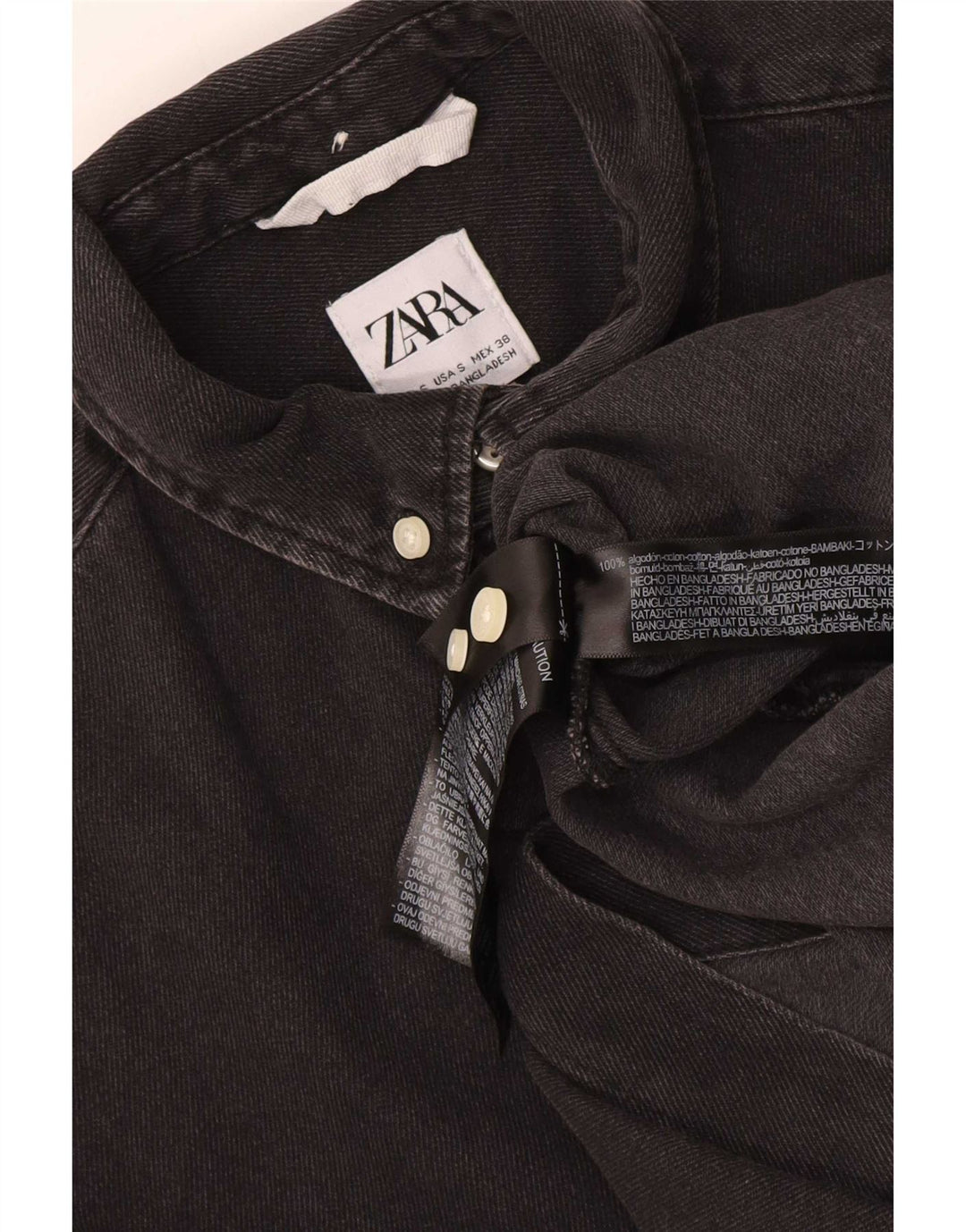 Zara Hombre Camisa Vaquera Small Algodón Negro