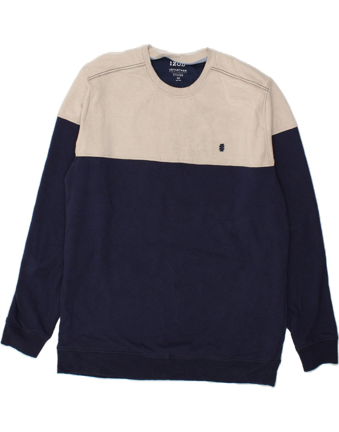 IZOD Mens Sweatshirt Jumper 2XL Navy Blue Colourblock Polyester Vintage Izod and Second-Hand Izod from Messina Hembry 