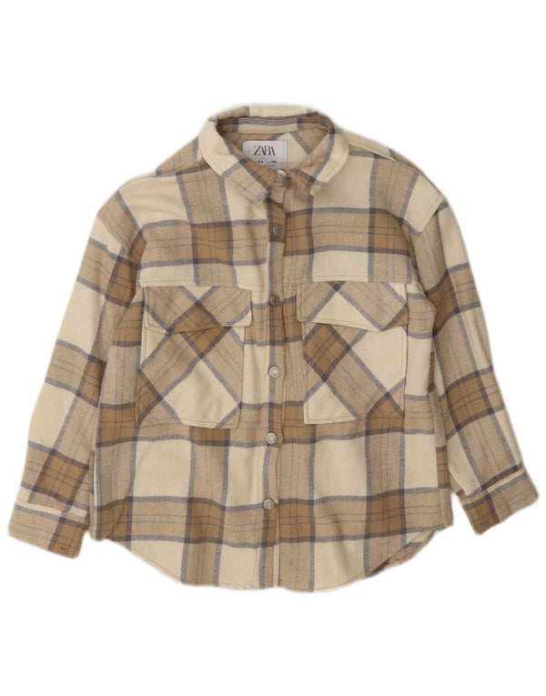Zara Camisa Sobrecamisa Franela Niña 8-9 Años Algodón Cuadros Beige