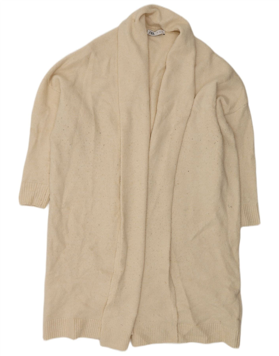 Zara Mujer Suéter Cárdigan Abierto Largo De Gran Tamaño UK 10 Small Off White