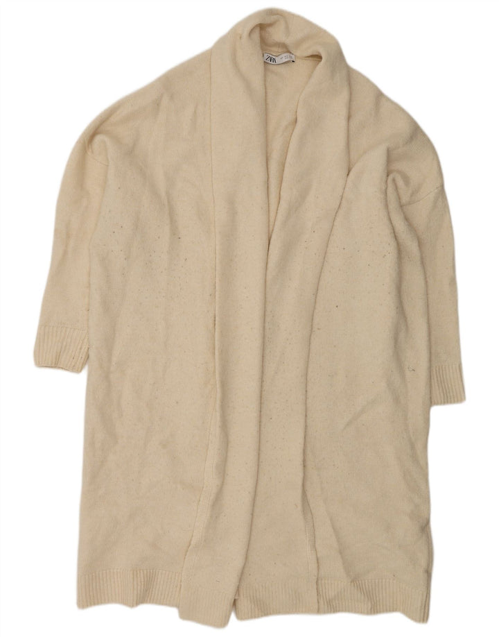 Zara Mujer Suéter Cárdigan Abierto Largo De Gran Tamaño UK 10 Small Off White