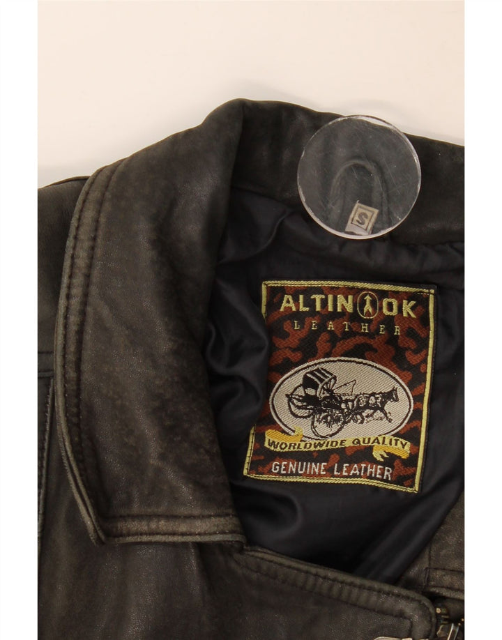 Vintage mujer cuero oversized biker chaqueta Reino Unido 10 pequeño cuero marrón