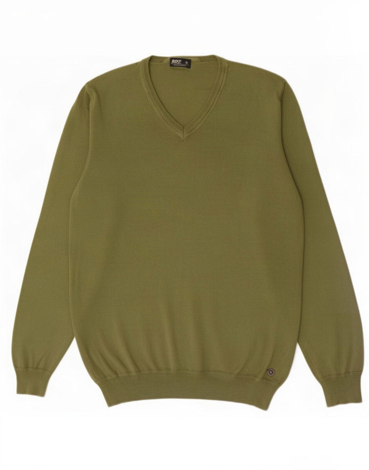 Jersey tipo jersey con cuello en V para hombre Rifle Algodón verde medio