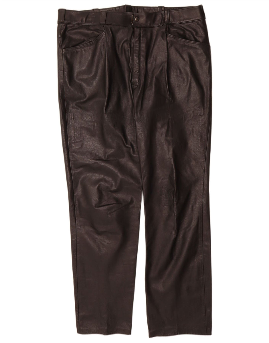 Pantalones de cuero rectos vintage para mujer W36 L31 Negro