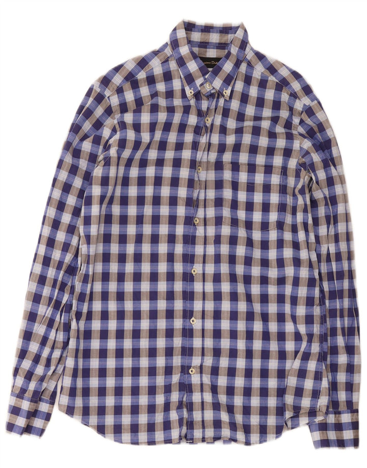 Massimo Dutti Hombre Camisa Casual Fit Vichy Azul Medio