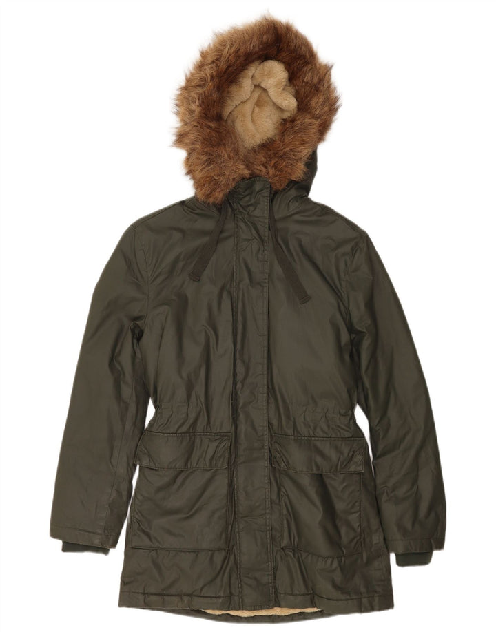Marks & Spencer Chaqueta encerada con capucha de gran tamaño para mujer UK 8 Small Caqui